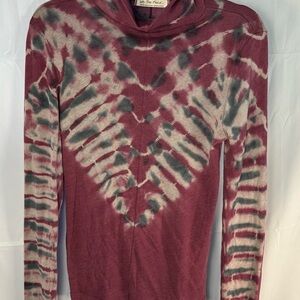 Free People Maroon and Gray Tie-Dye Long Sleeve Top